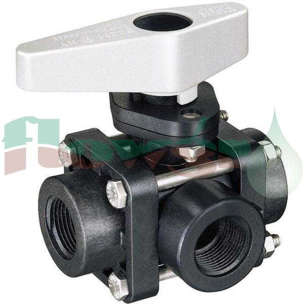 AAB344M-3-3/4-PP - TeeJet 340 Series 3-Way Manual Bypass Ball Valve 3/4in BSPT