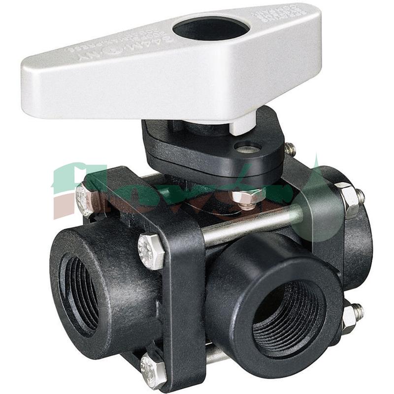 AAB344M-3-3/4-PP - TeeJet 340 Series 3-Way Manual Bypass Ball Valve 3/4in BSPT